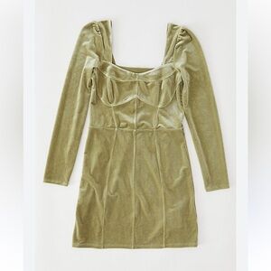 UO Velvet Long Sleeve‎ Mini Dress -green
